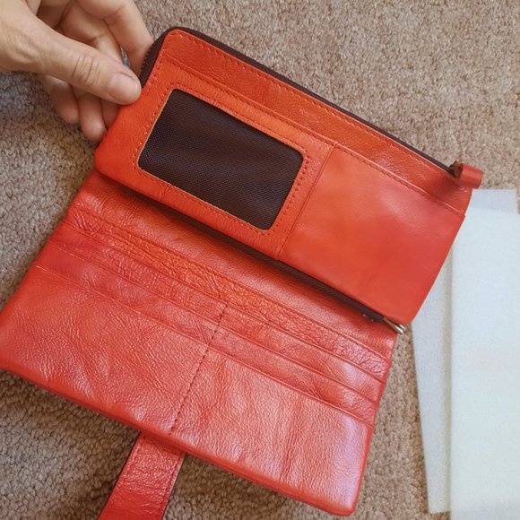 Leather red women's trifold wallet - Picture 4 of 5